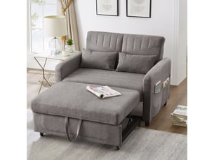 Canapé convertible 2 places gris tissu lin coton dos réglable structure bois métal