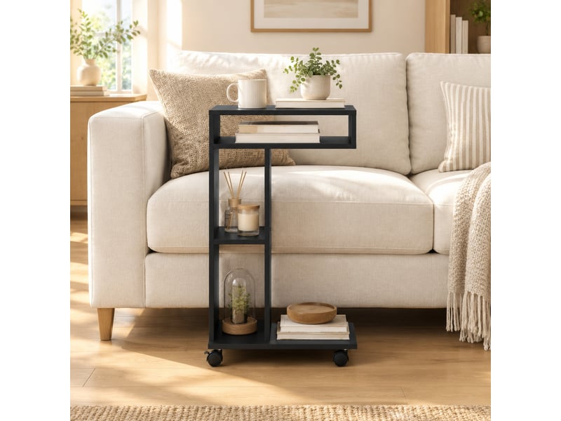  Table d'appoint en c 40x30x69 cm noire en panneau de particules mélaminé, 3 niches et 4 roulettes pivotantes  - Conforama D