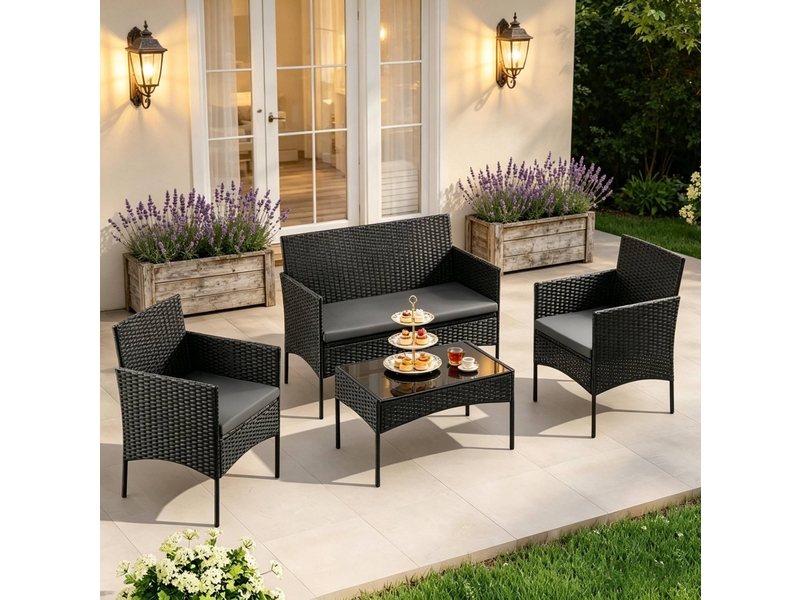 Salon de jardin 4 places avec canapé, 2 fauteuils et table basse evryae - Conforama B