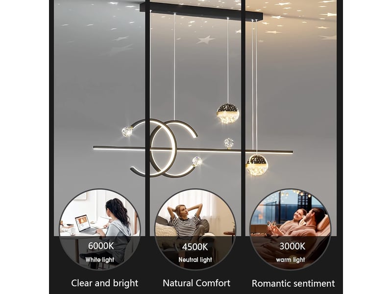  Lampe de table à manger led suspendue dimmable éclairage pour salon,  bureau noir l100cm  - Conforama E