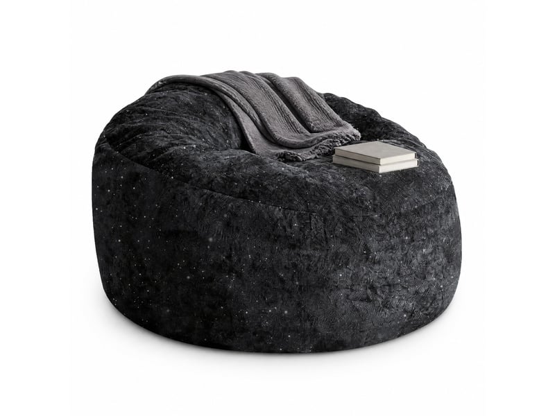  Fauteuil poire modenvie à dossier haut incurvé en flanelle noir 100 x 98 x 61 cm  - Conforama A