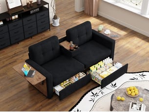 Canapé droit fixe <strong>BIQZUYA</strong> <strong></strong> 2 places Tissu noir