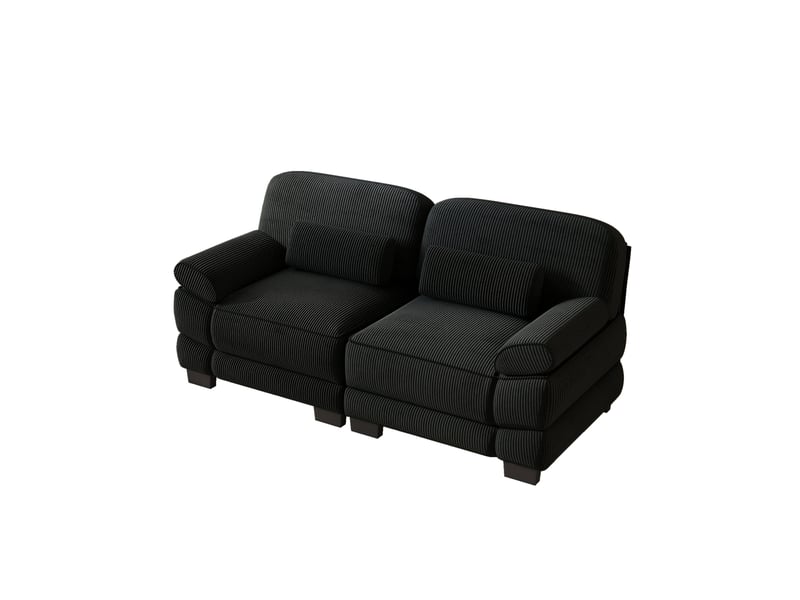  Canapé droit modulable 2 places 194x88.5x94 cm en velours côtelé noir  - Conforama A