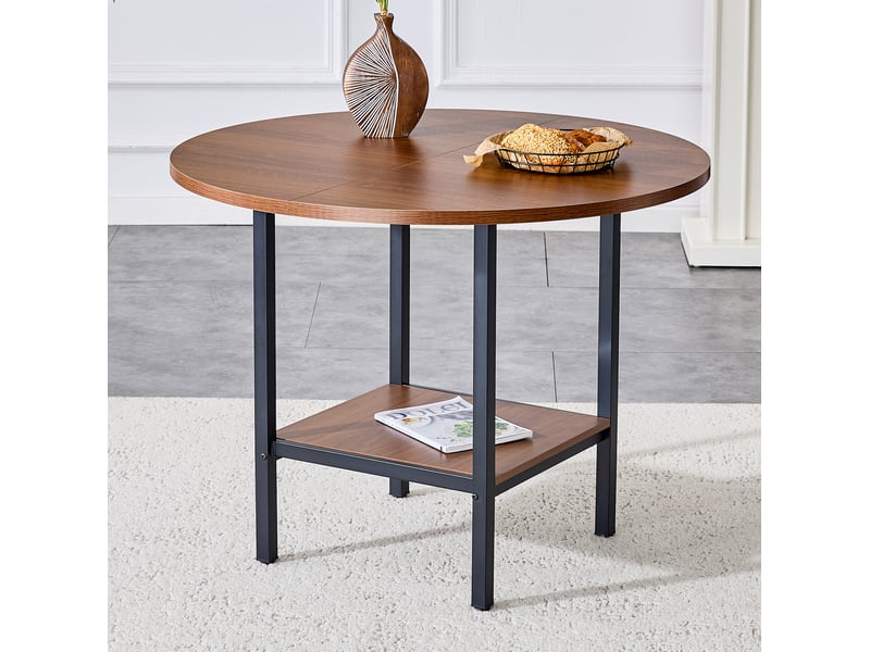  Table de salle à manger pour 4 à 6 personnes avec étagère de rangement, style moderne en mdf et métal, noyer 100 cm  - Conforama E