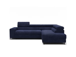 Canapé d'angle colesia convertible 5 places bleu foncé velours côtelé – droit – 274x200cm