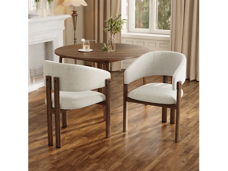  Lot de 4 chaises de salle à manger 61,5x52,5x83 cm avec accoudoirs, noyer+beige, métal, lin, style simple  - Conforama E