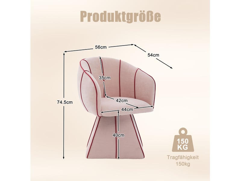  Fauteuil pivotant 360° en chenille rose 56x54x74,5 cm  - Conforama C