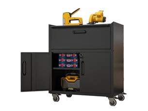Armoire à outils sur roulettes 75x42x88 cm noire en métal, 1 tiroir, 2 portes verrouillables pour garage