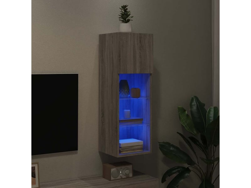  Meuble tv - banc tv - meuble de rangement avec lumières led sonoma gris 30,5x30x90 cm  - Conforama E