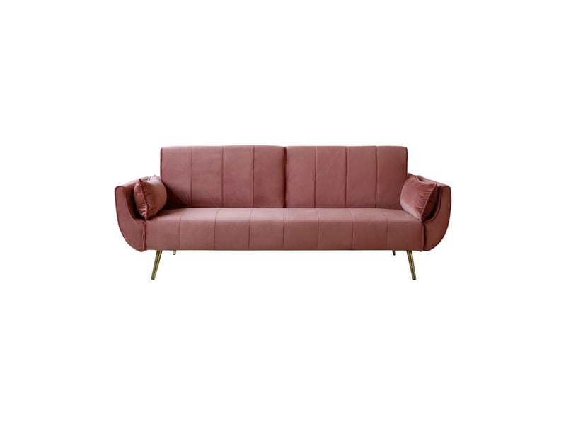 Canapé droit danna rose poudré – canapé scandinave convertible en velours avec pieds en métal - Conforama A
