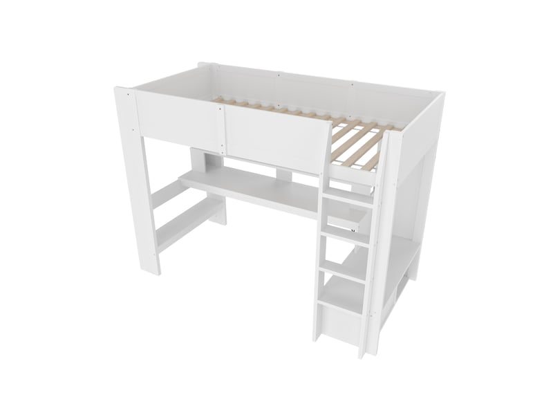  Lit mezzanine gaming blanc 90 × 200 cm, bureau, led, tiroir et étagères  - Conforama E
