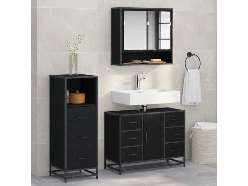Ensemble de mobilier de salle de bain 3 pc chêne noir cf64358 - Conforama B