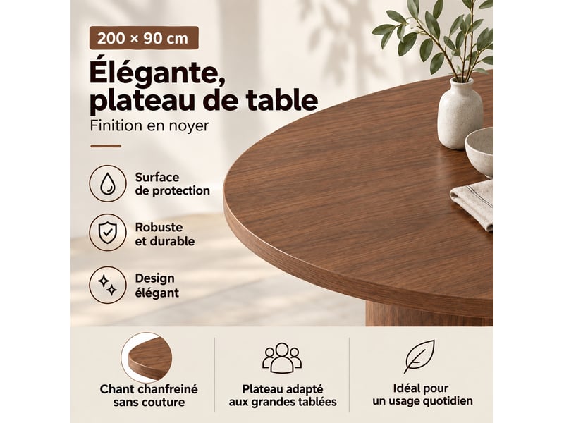  Table à manger 200 x 90 cm à pieds courbés, couleur noyer, 6 à 8 personnes  - Conforama D