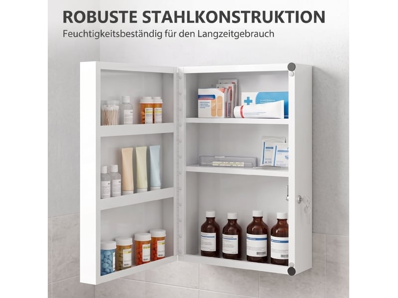 Armoire à pharmacie murale 40x18x60 cm – blanche – 6 compartiments verrouillables pour salle de bain - Conforama B