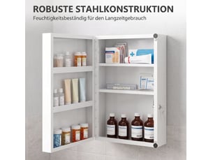 Armoire à pharmacie murale 40x18x60 cm – blanche – 6 compartiments verrouillables pour salle de bain