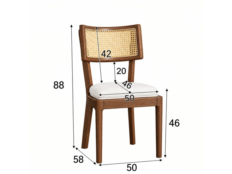 Lot de 6 chaises de salle à manger 50x58x88 cm avec dossier en rotin, bois massif, noyer et beige - Conforama C