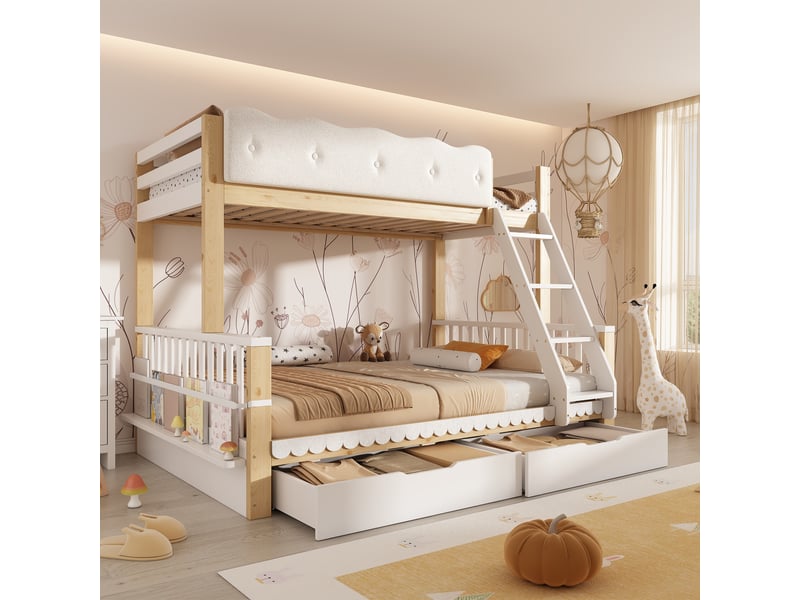  Lit superposé 90x200140x200 cm avec tiroirs et échelle inclinée, sans matelas  - Conforama W