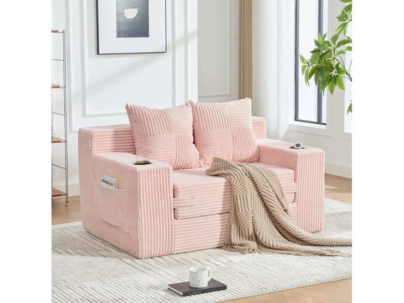  Canapé-lit moderne 2 places 133x87x64 cm rose sans matelas  - Conforama B