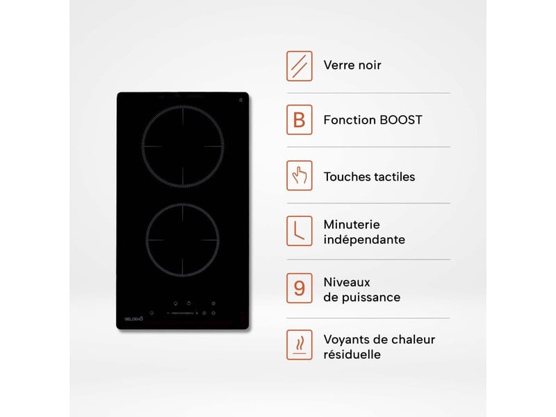  Beldeko plaque induction 2 feux 3800 w - domino - 2 booster - minuteur - prise - marque française  - Conforama D