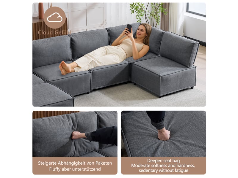  Canapé d’angle modulable convertible en lit - lpospi - assise mousse et ressorts, contreplaqué, tissu gris foncé  - Conforama E