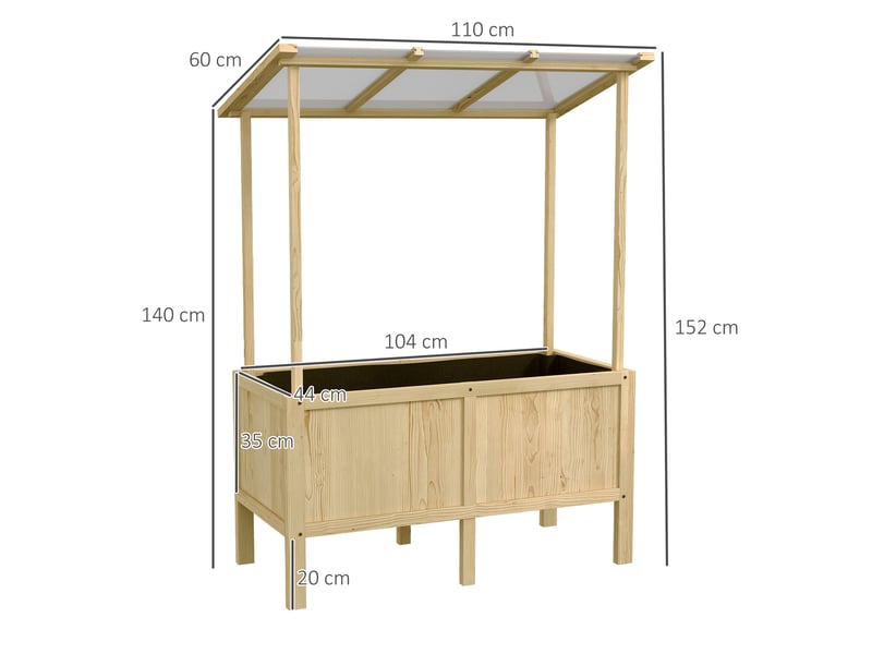  Bac à plantes en bois avec couvercle - dimensions - bois de sapin massif 110x60x152cm - Conforama C