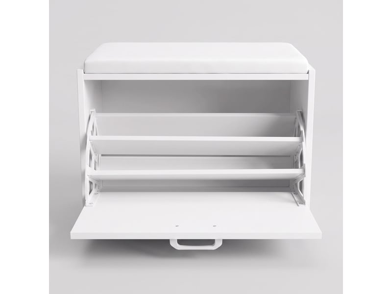  Kaizen - banc d'entrée avec étagère à chaussures 63x47x30 cm, étagère à chaussures pour 9 paires avec coussin en bois blanc  - Conforama C