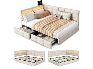 Lit 2 places 140x200 cm <strong>KEFSR</strong> <strong></strong> coloris beige