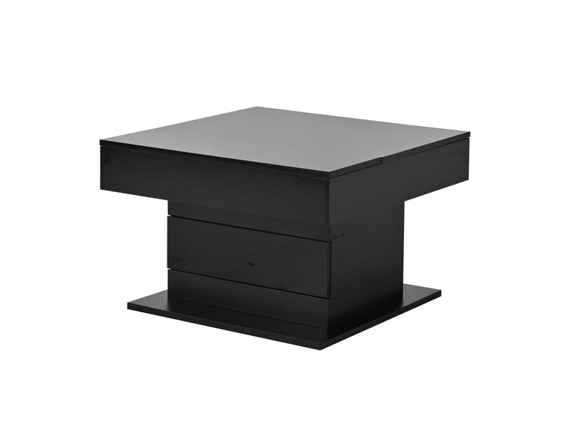  Table basse carrée avec 1 tiroir, plateau relevable rotatif à 360° et rangement caché, en panneau de particules, noir - uvrion  - Conforama A