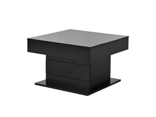 Table basse carrée avec 1 tiroir, plateau relevable rotatif à 360° et rangement caché, en panneau de particules, noir - uvrion