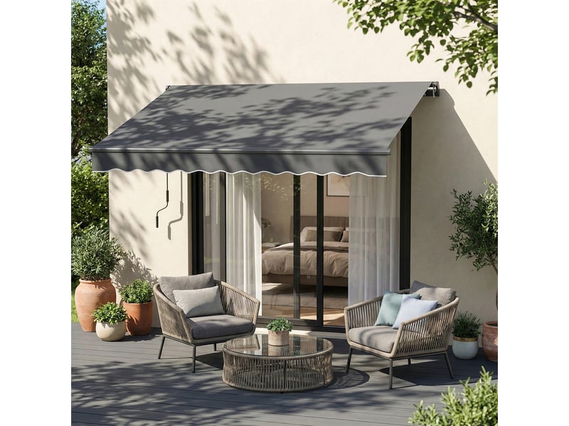  Store banne à bras articulés 350 x 300 cm, comprenant manivelle et support mural, angle réglable  - Conforama C