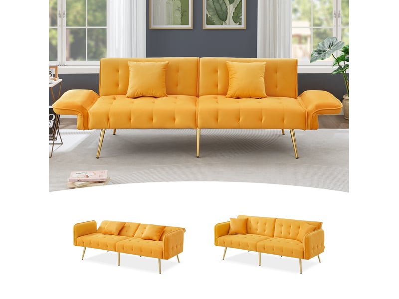 Canapé-lit 2 places modenvie en velours jaune 178 x 82 x 70 cm dossier et accoudoirs réglables  - Conforama D