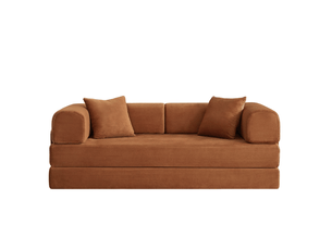 Canapé convertible 2 places avec matelas épais - structure acier, mousse, terracotta