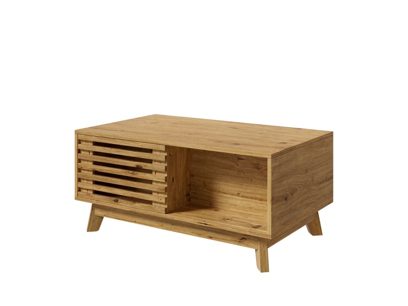  Table basse 90x55 cm, couleur bois, mdf, plateau relevable et rangement modulable, style rétro moderne  - Conforama D