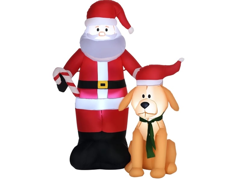  Décoration de noël gonflable père noël avec compagnon, 117 x 80 x 157 cm, rouge en polyester, led intégrées  - Conforama A