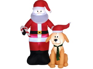 Décoration de noël gonflable père noël avec compagnon, 117 x 80 x 157 cm, rouge en polyester, led intégrées