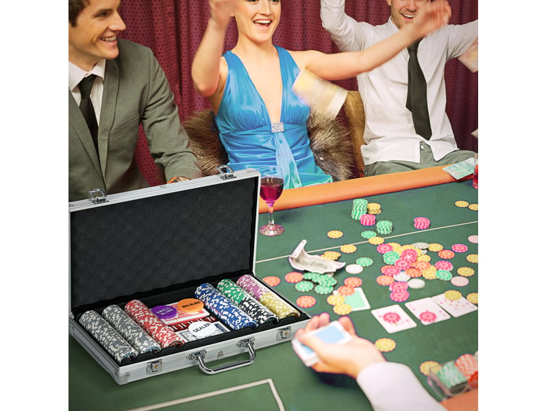  Coffret de poker 300 jetons 38,5 x 23 x 6,5 cm argent, mallette en aluminium avec 2 jeux de cartes inclus  - Conforama B