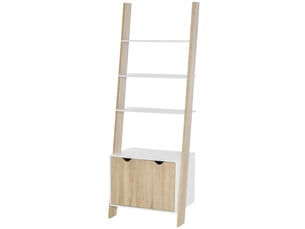 Bibliothèque échelle à 3 étagères et placard, style nordique, en bois, 60 x 40 x 171 cm, chêne et blanc