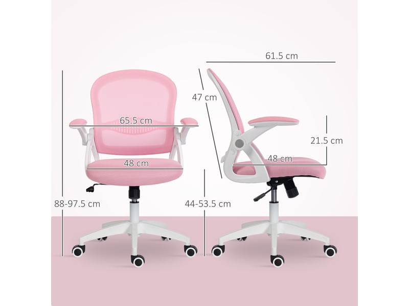  Chaise de bureau ergonomique et réglable avec dossier en maille et assise rembourrée, 65,5 x 61,5 x 88-97,5 cm, rose  - Conforama E