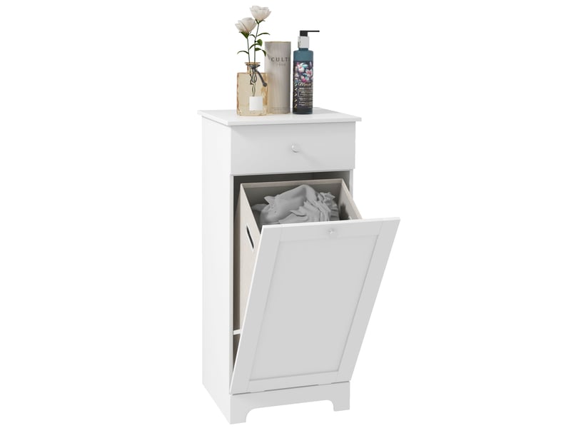  Meuble de salle de bain avec panier à linge et tiroir de rangement – 40 x 38 x 90,5 cm (l x l x h) – blanc  - Conforama A