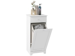 Meuble de salle de bain avec panier à linge et tiroir de rangement – 40 x 38 x 90,5 cm (l x l x h) – blanc