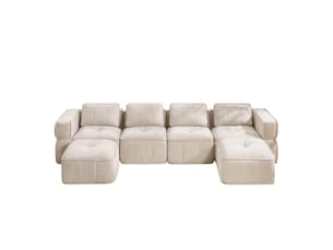 Canapé panoramique en u modulaire 4 places avec 2 poufs - lpospi - sans cadre, assise profonde, polyester beige