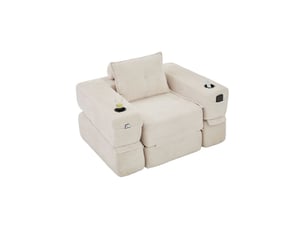 Canapé revêtement côtelé mousse haute densité noyau à ressorts assise stable poche latérale porte-gobelet accoudoir à fermeture éclair livraison sous vide montage simple