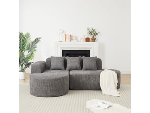Canapé d'angle 3 places méridienne gauche en chenille anthracite homvra