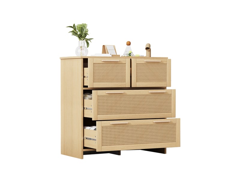  Commode à 4 tiroirs en rotin – finition naturelle – 80 x 80 x 38 cm  - Conforama A