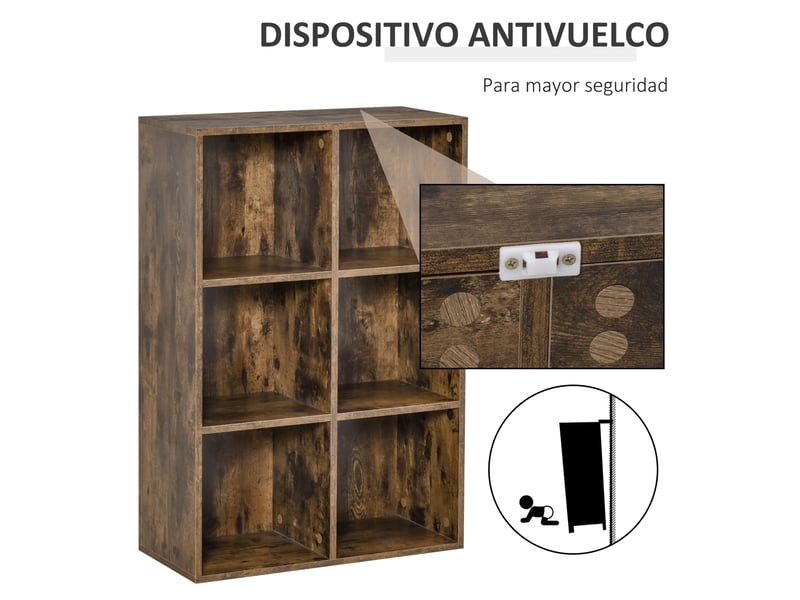  Étagère à 3 niveaux avec 6 cubes de rangement pour bureau, 65,5 x 30 x 97,5 cm, marron rustique  - Conforama D