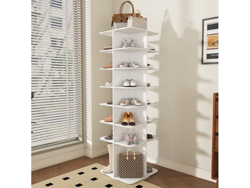  Meuble à chaussures rotatif 60 x 60 x 184 cm blanc pvc, 7 niveaux pour 28 paires et rangement gain de place  - Conforama B