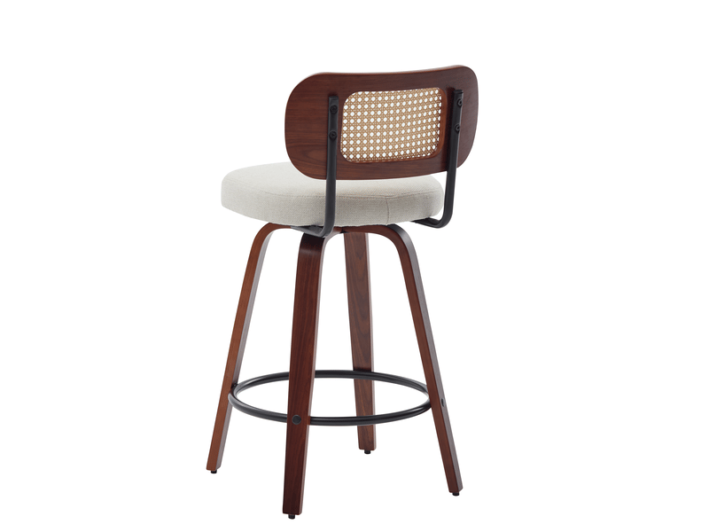  Tabourets de bar pivotants sw3766bg beige 26 lot de 3 avec dossier rotin et cadre noyer  - Conforama E