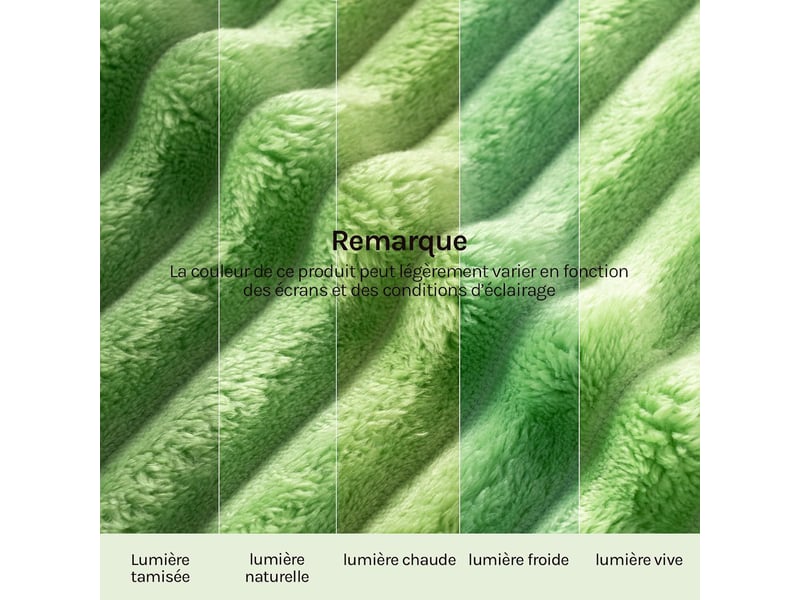  Couverture polaire en flanelle côtelée, 230x270cm, vert, 350 gm², moelleux, léger, plaid pour lit et voyage  - Conforama C