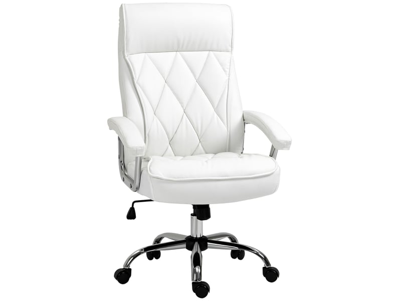  Chaise de bureau ergonomique, réglable en hauteur, pivotante et à bascule, motif losanges, similicuir, chaise de direction rembourrée, blanche  - Conforama B