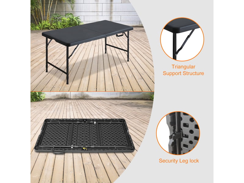  Table de jardin pliante 125 x 61 cm noire, plastique et acier, hauteur réglable 58 à 74 cm avec poignée  - Conforama D